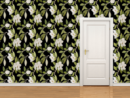 Magnolia Wallpaper Black Mini
