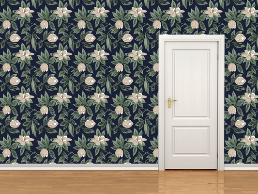 Magnolia Wallpaper Navy Mini