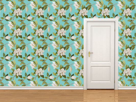 Magnolia Wallpaper Turquoise Geometric