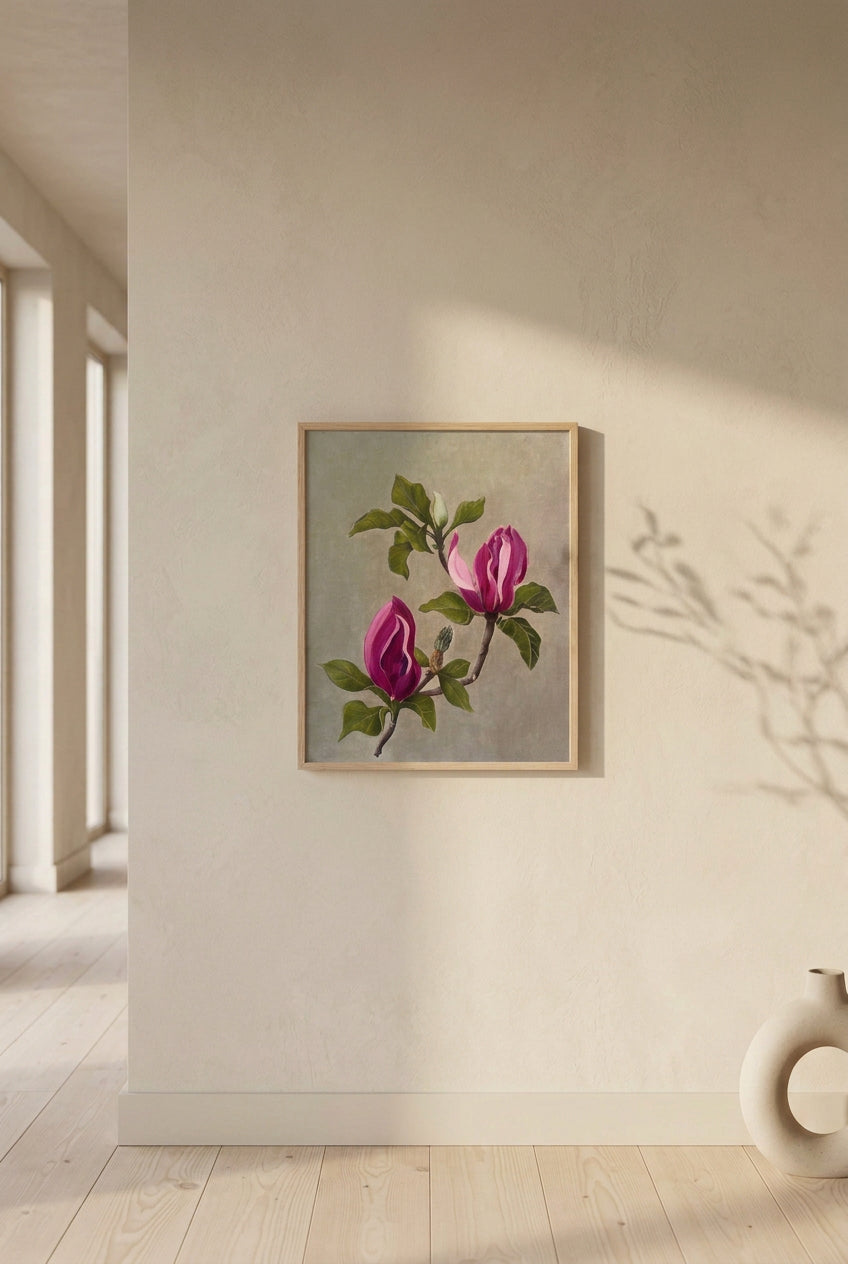 Original Oil painting of a pair of pink Magnolias by interior artist Tarn McLean