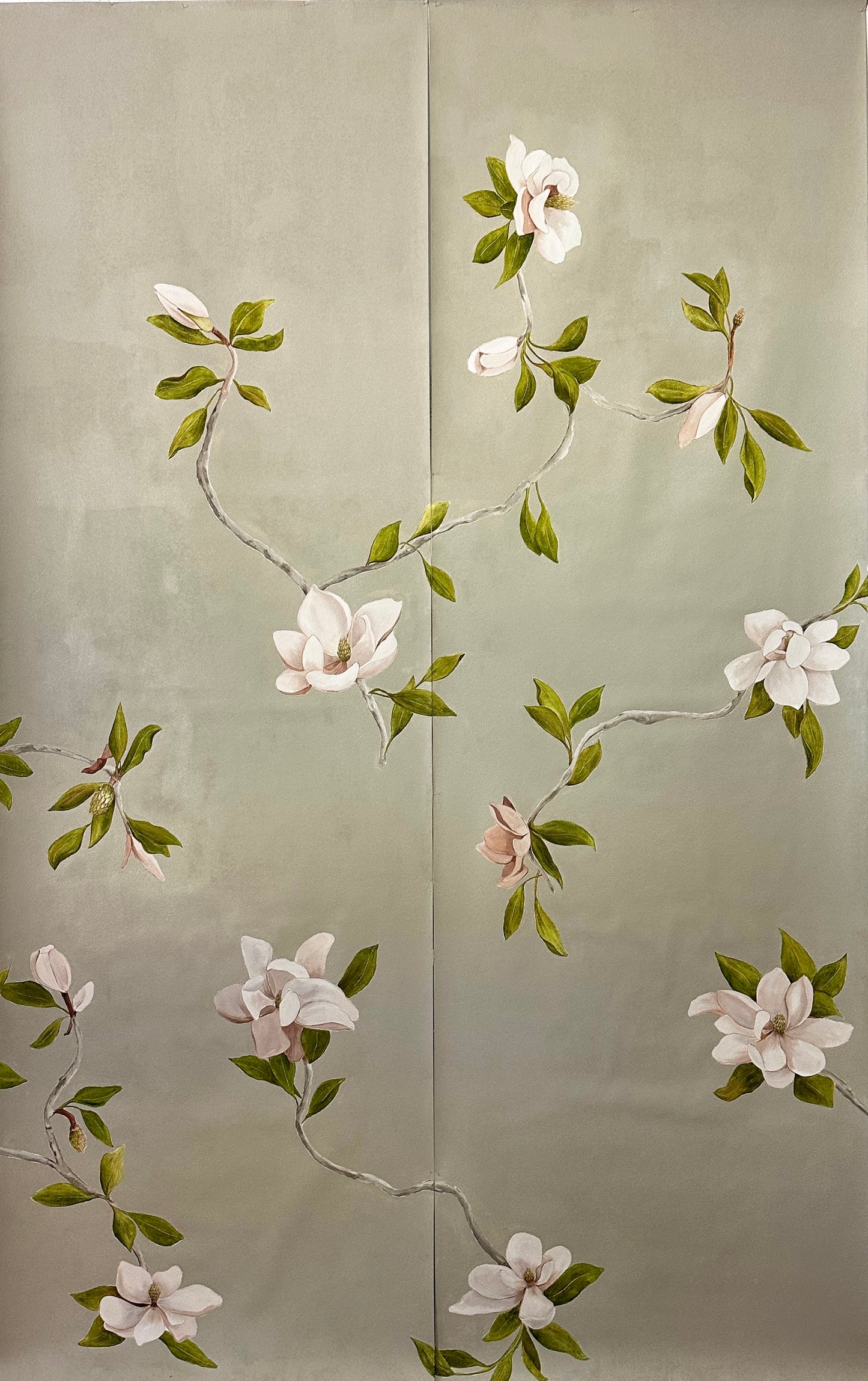 Hand Painted Magnolia Wallpaper