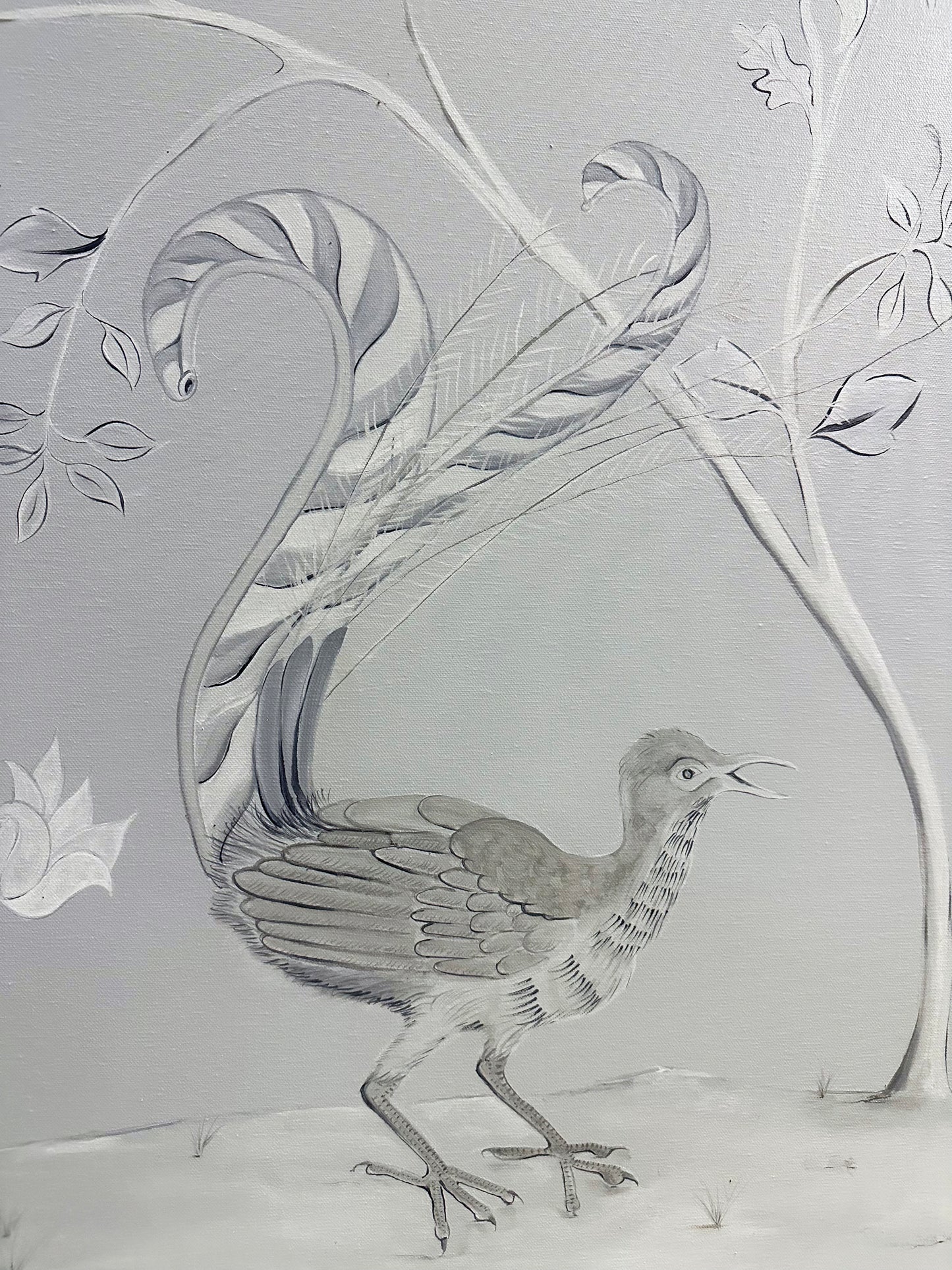 Hand Painted Lyrebird Chinoiserie - Individual Framed Wall Panels